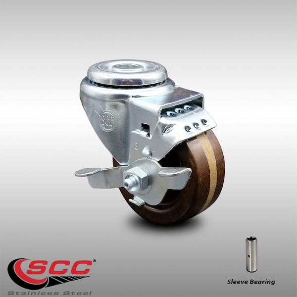 3 Inch SS High Temp Phenolic Wheel Swivel Bolt Hole Caster with Brake SCC